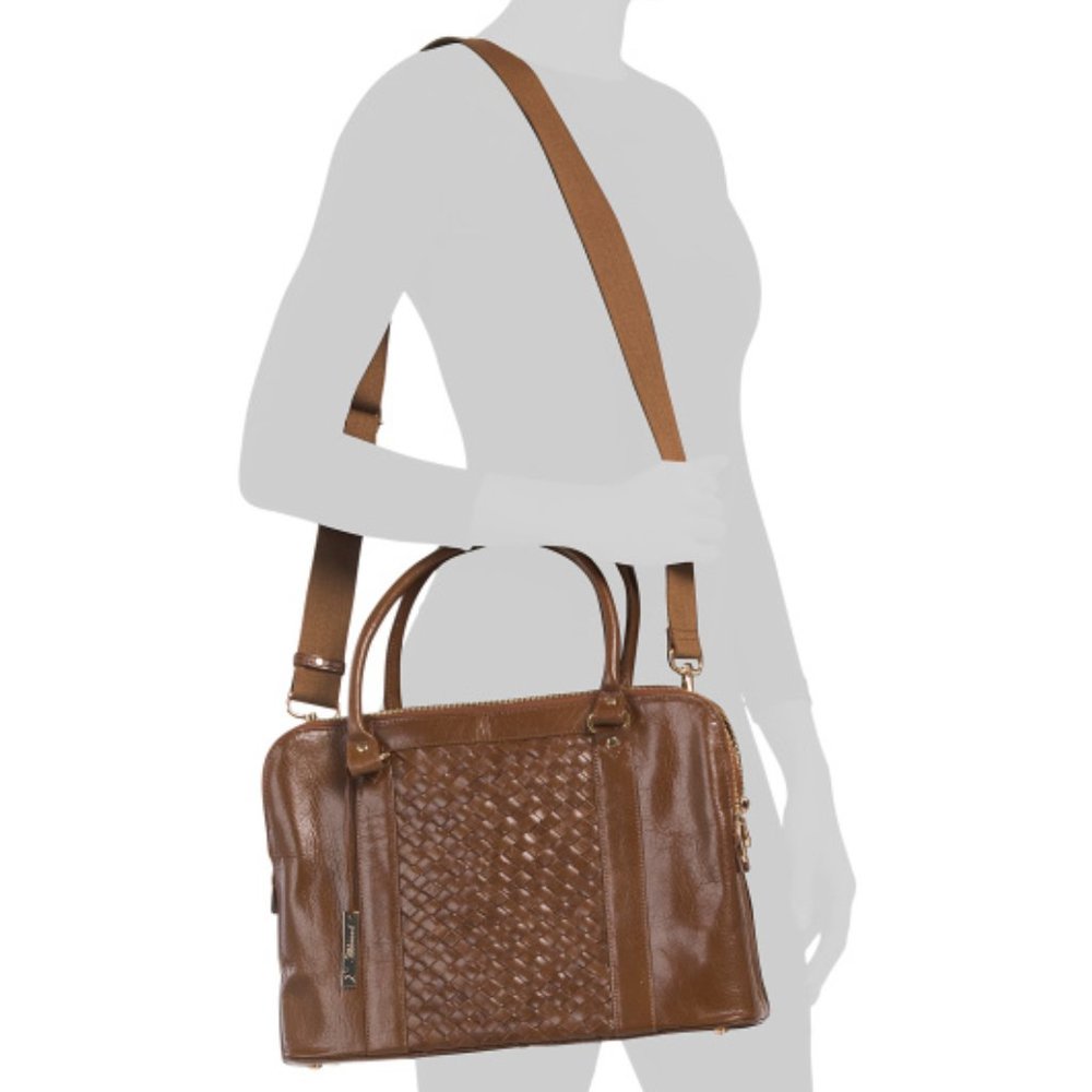 Ashwood Leather Woven Panel Triple Compartment Shoulder Bag